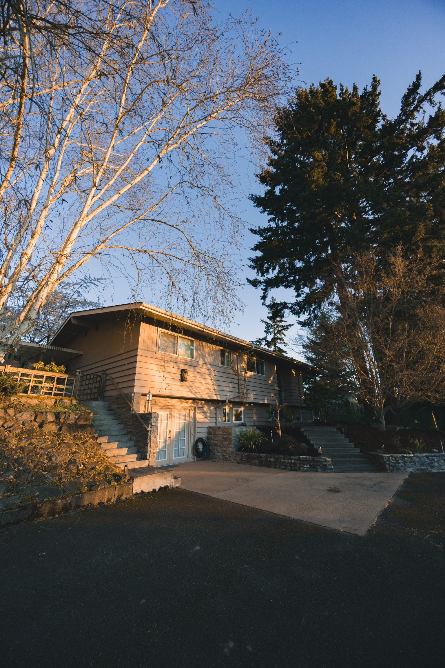 The home lit up in the evening