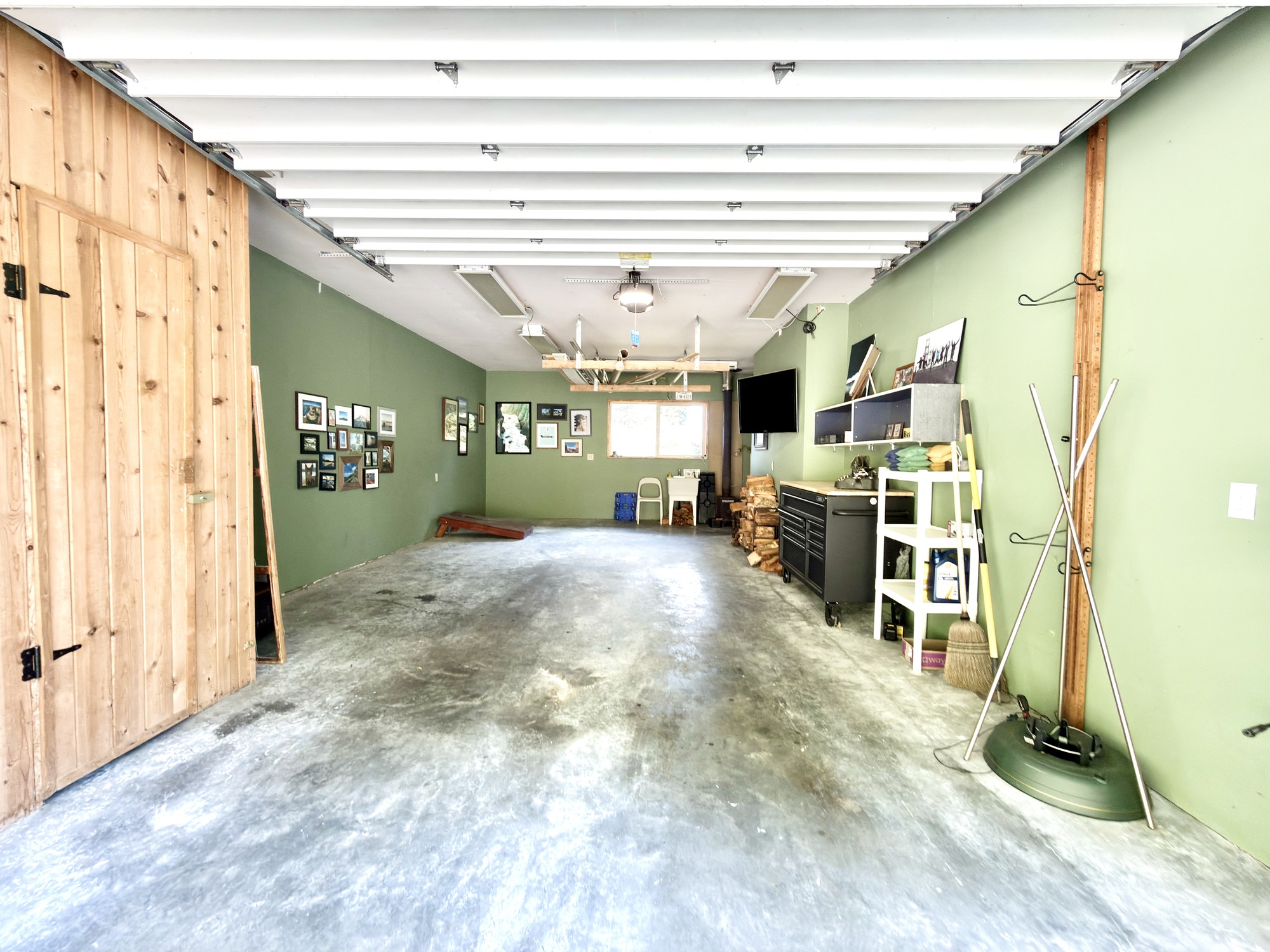 Garage, workshop, and woodshed