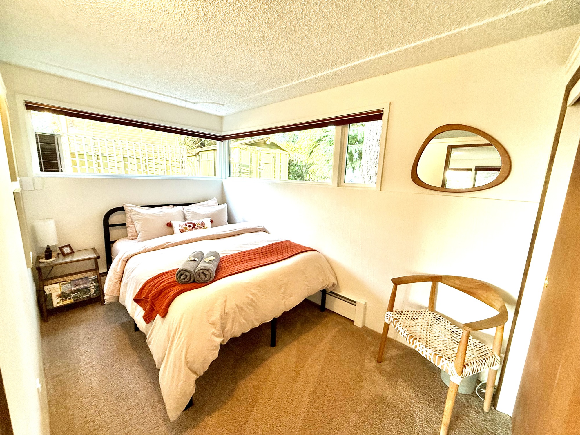 Bedroom with corner windows